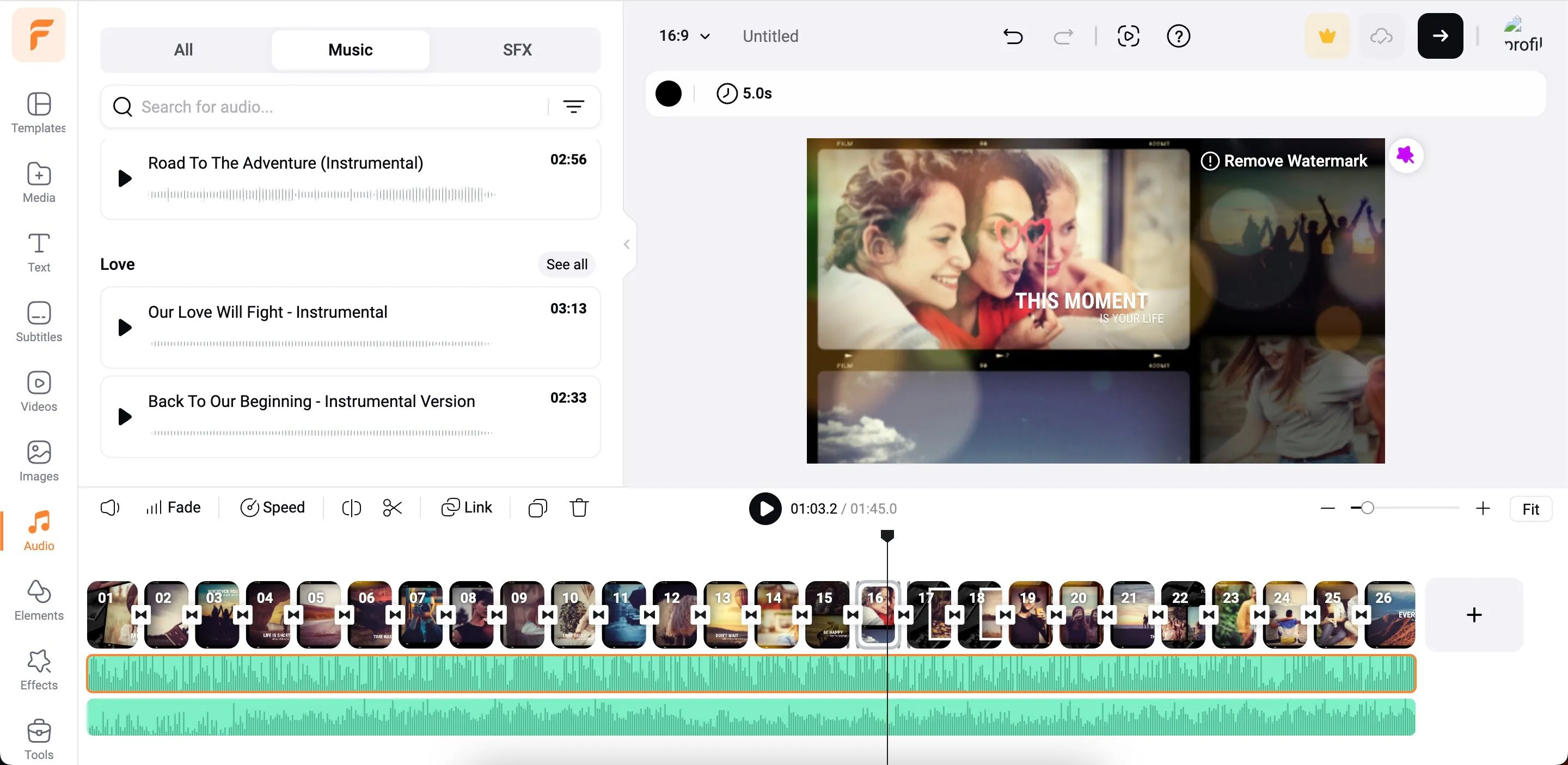 Thêm nhạc vào ứng dụng chỉnh sửa video FlexClip