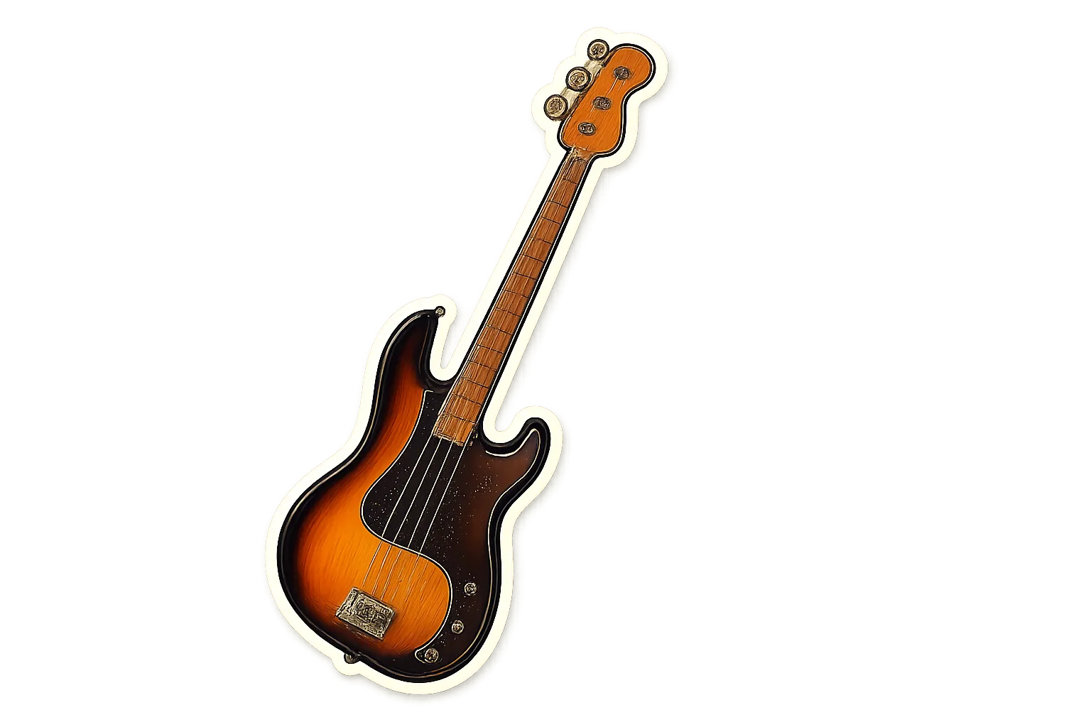 Thiết kế sticker cắt khuôn hình đàn guitar bass điện, thể hiện khả năng tạo sticker độc đáo từ ảnh AI.