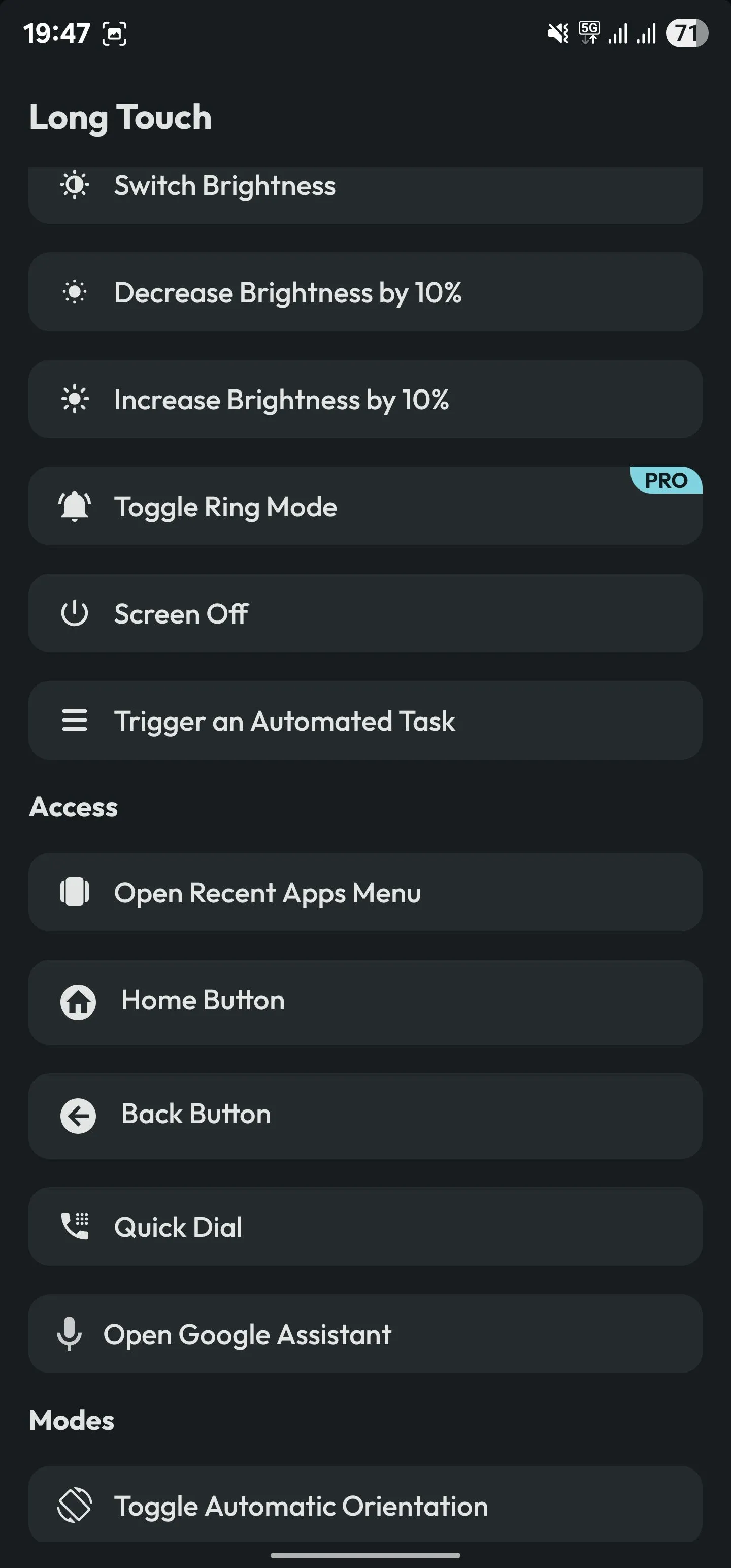 Thiết lập cử chỉ chạm giữ (Long Touch) để kích hoạt tác vụ tự động (Trigger an Automated Task) trên notch Android.