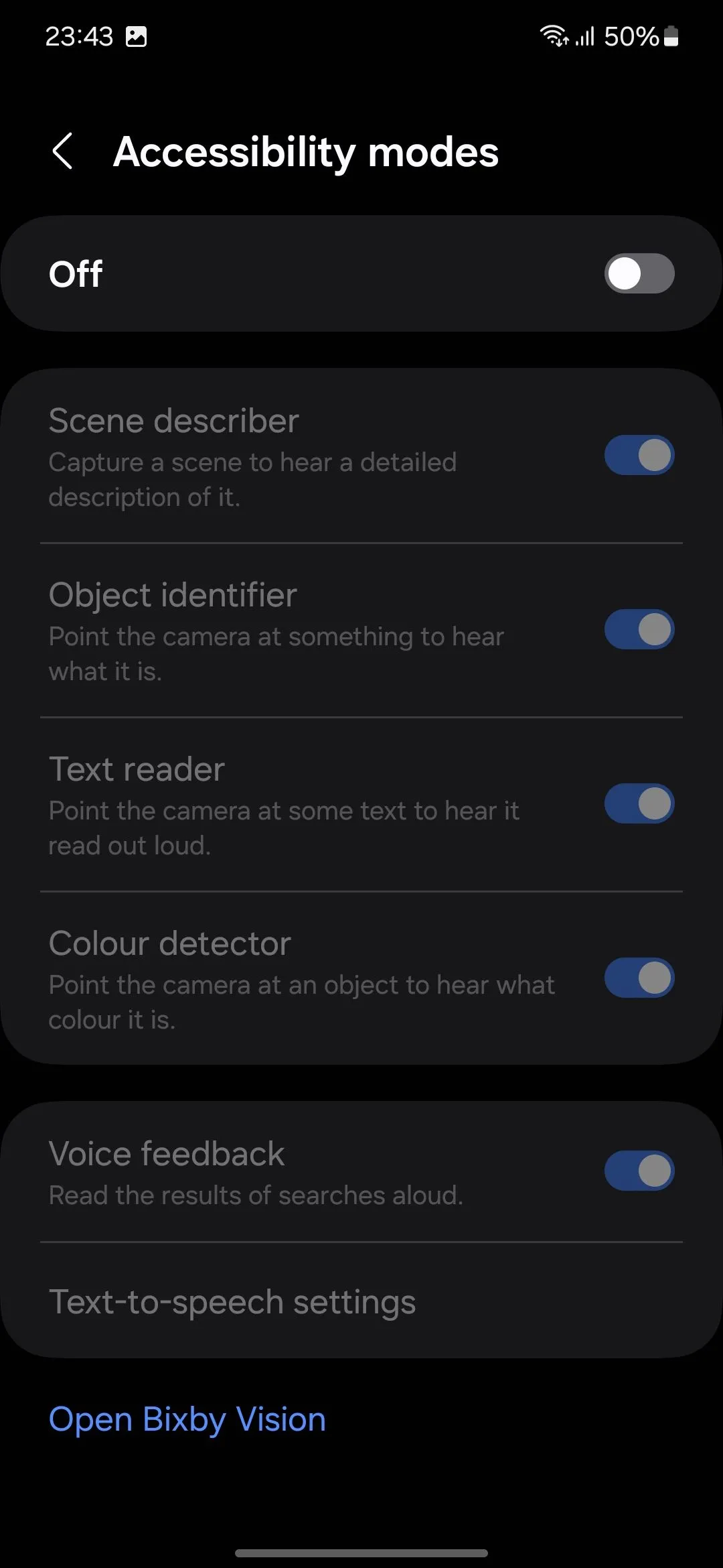 Thiết lập trợ năng để bật chế độ Bixby Vision trên Samsung Galaxy, giúp nhận diện vật thể.