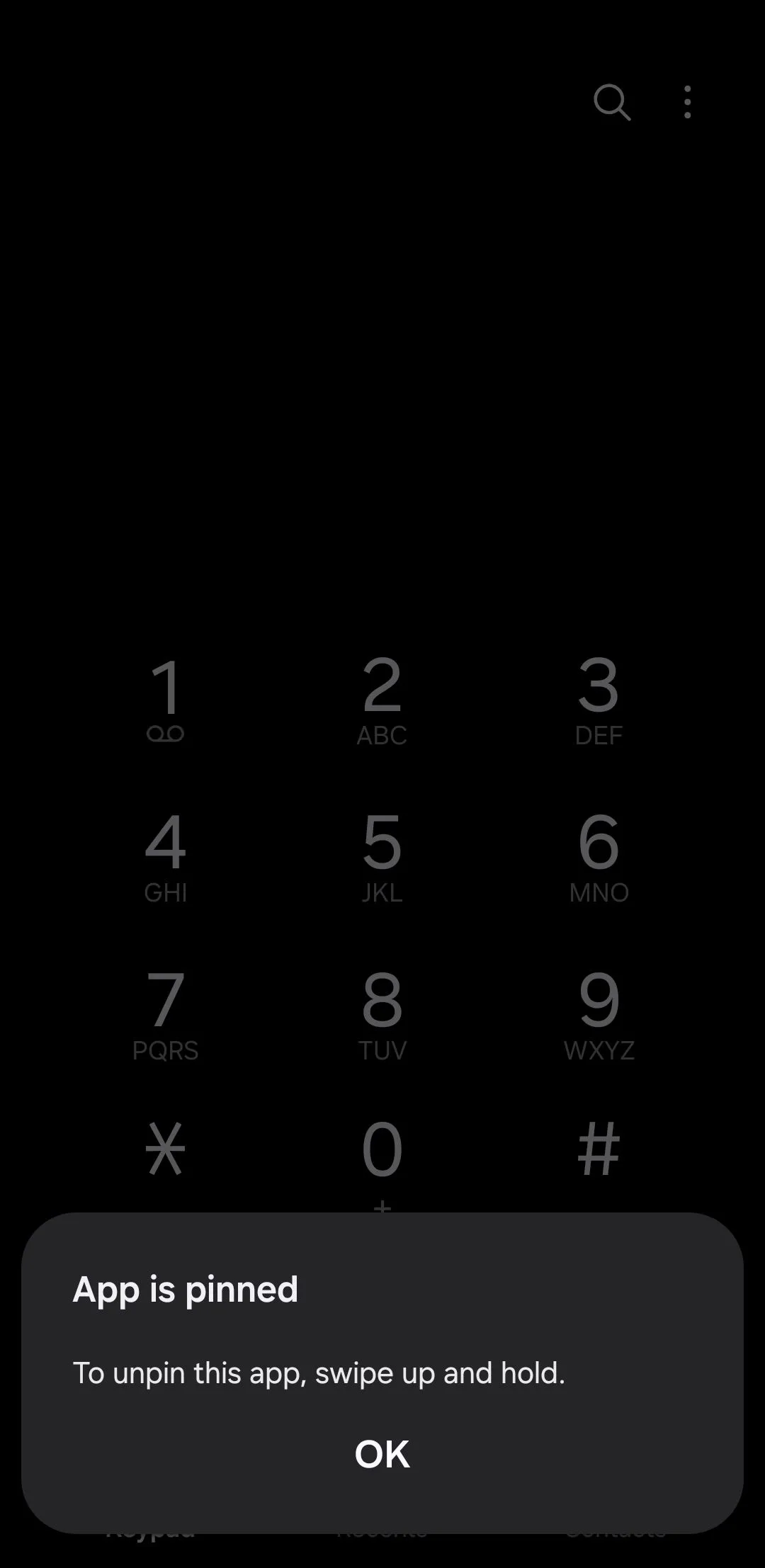 Thông báo hiển thị khi một ứng dụng được ghim trên màn hình Android