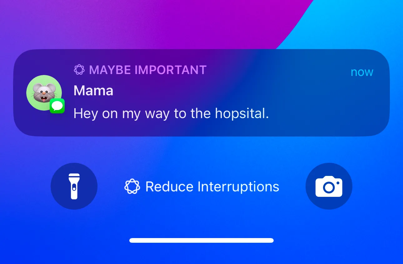 Thông báo &quot;Maybe Important&quot; trên màn hình iPhone, thể hiện nguy cơ bỏ lỡ thông báo quan trọng khi kích hoạt chế độ tiết kiệm pin.