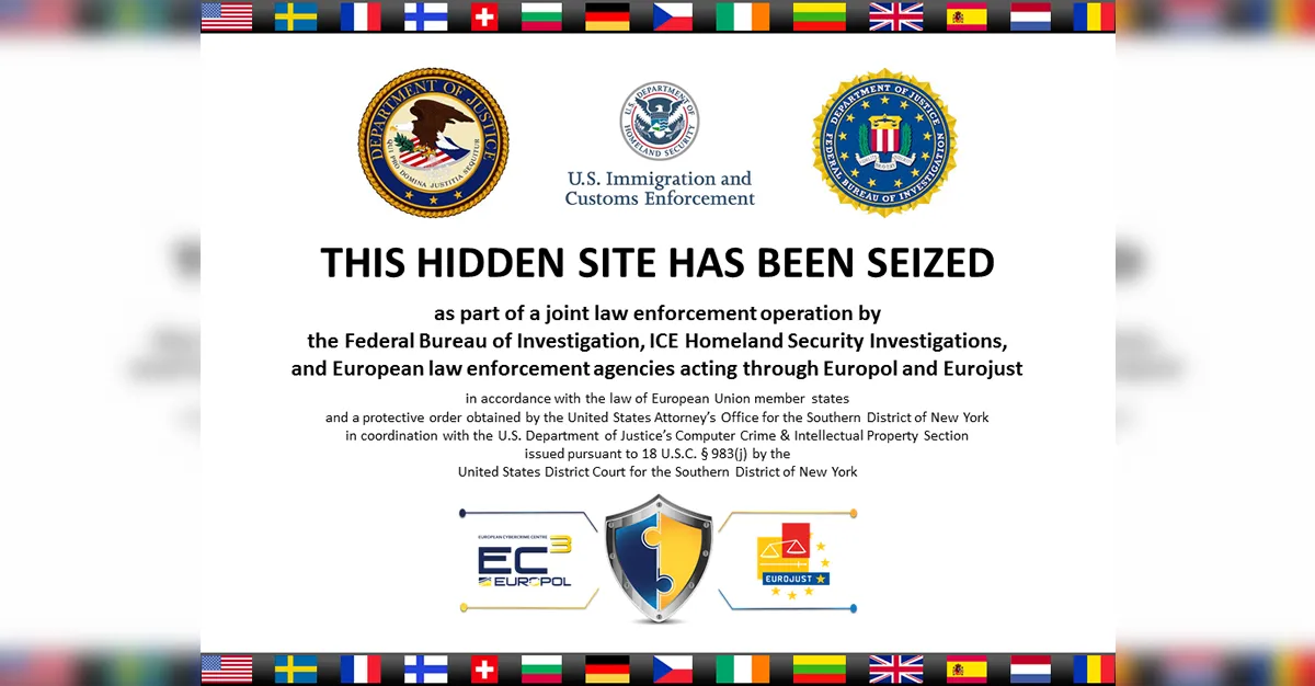 Thông báo tịch thu website dark web của ICE, cho thấy khả năng truy vết của cơ quan pháp luật