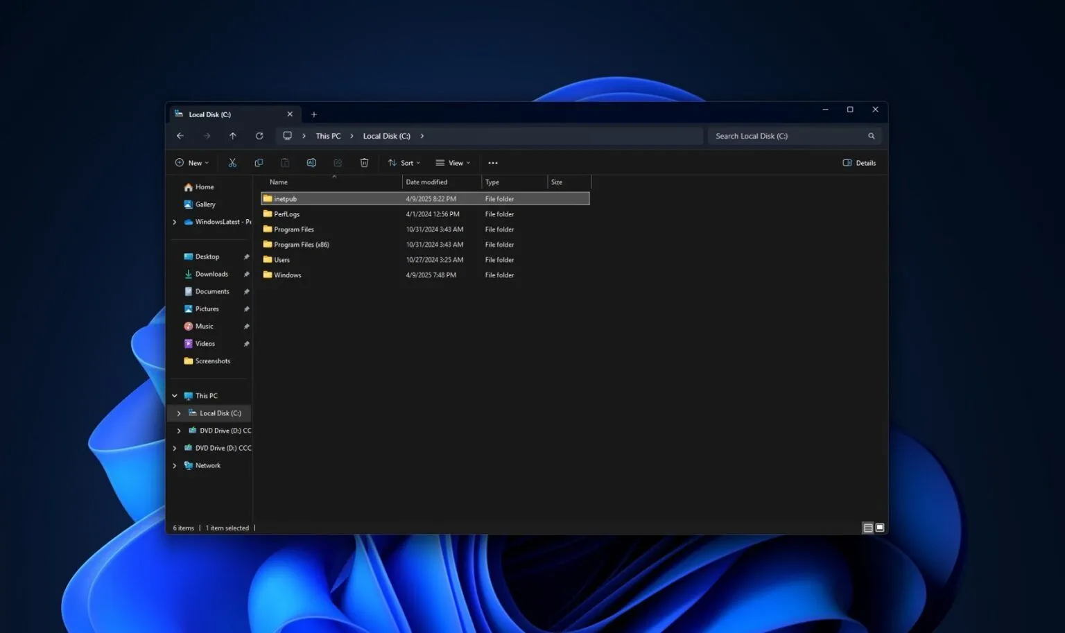 Thư mục inetpub xuất hiện trên ổ đĩa hệ thống Windows 11 sau cập nhật