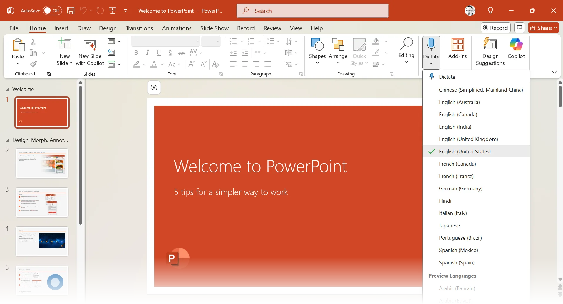 Tính năng chuyển giọng nói thành văn bản (Dictation) trong Microsoft Word đang hoạt động