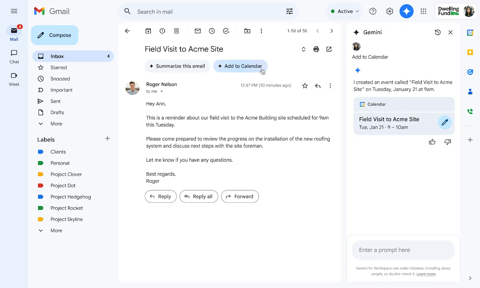 Tính năng "Thêm vào lịch" của Gemini trong Gmail giúp tạo sự kiện Google Calendar nhanh chóng