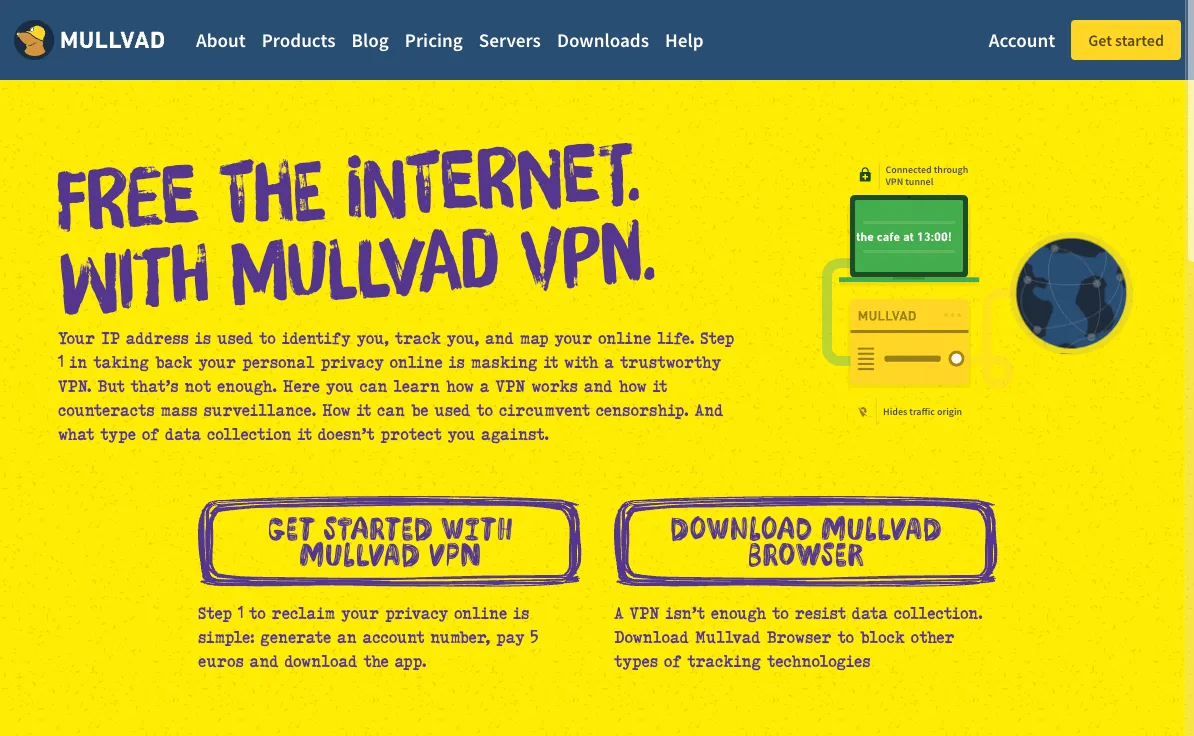 Trang chủ của dịch vụ Mullvad VPN, nổi bật với cam kết bảo vệ quyền riêng tư người dùng