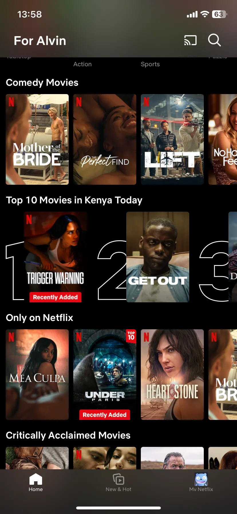Trang chủ Netflix trên giao diện iOS, cho phép xem phim và chương trình truyền hình ngoại tuyến khi du lịch.