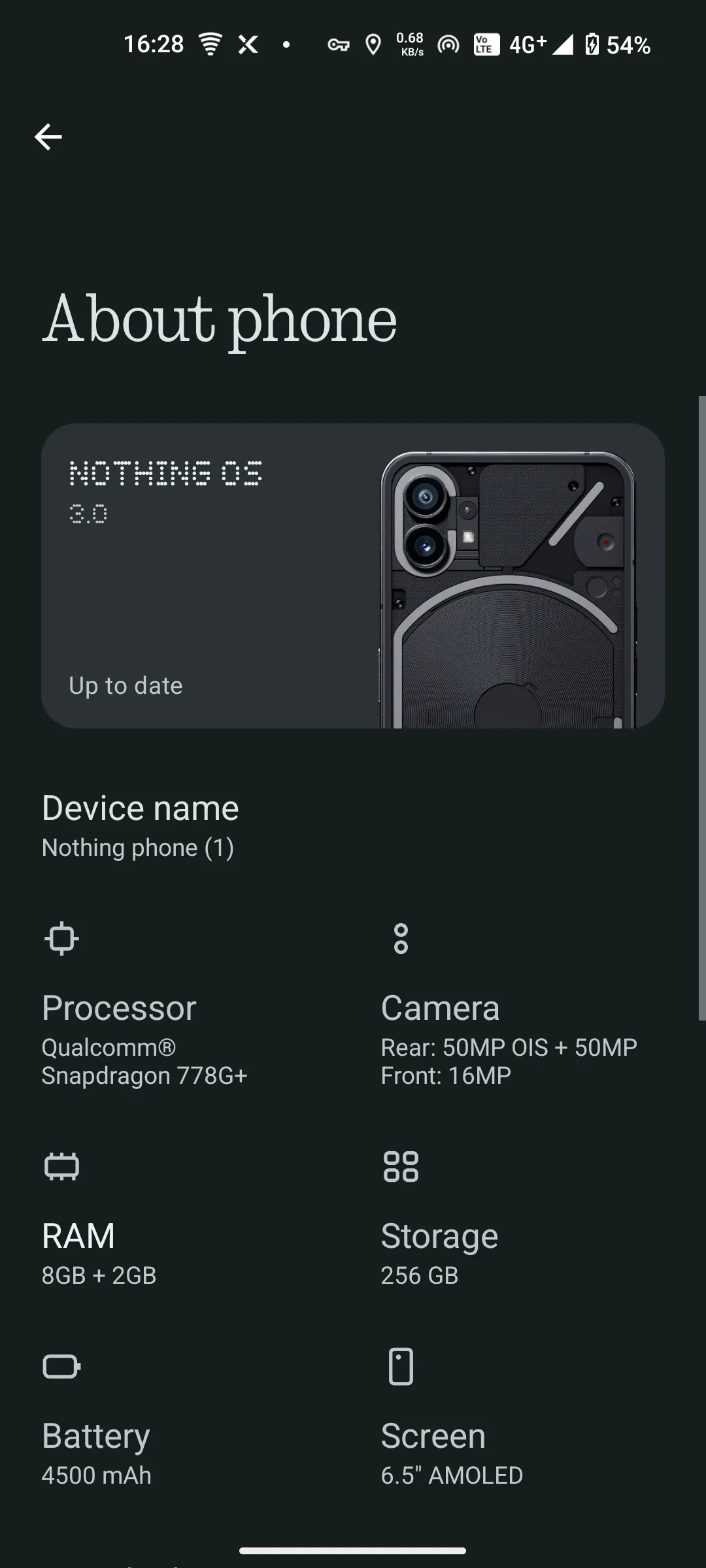 Trang giới thiệu điện thoại hiển thị thông tin SIM trên Nothing Phone