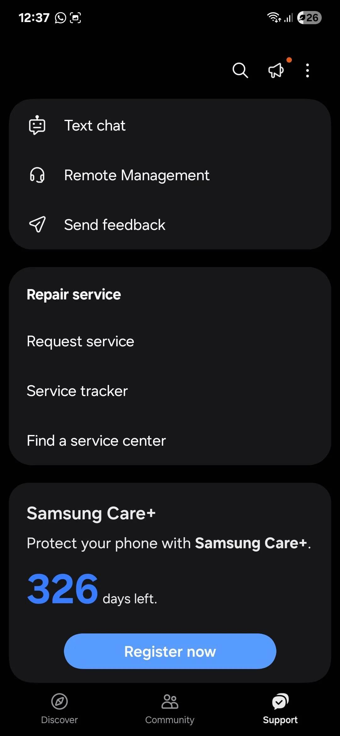 Trang hỗ trợ người dùng và chẩn đoán thiết bị trên ứng dụng Samsung Members