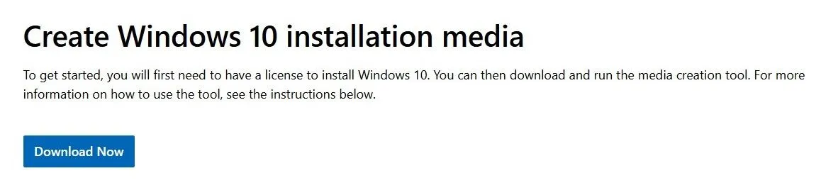 Trang tải xuống công cụ Windows 10 Media Creation Tool từ Microsoft