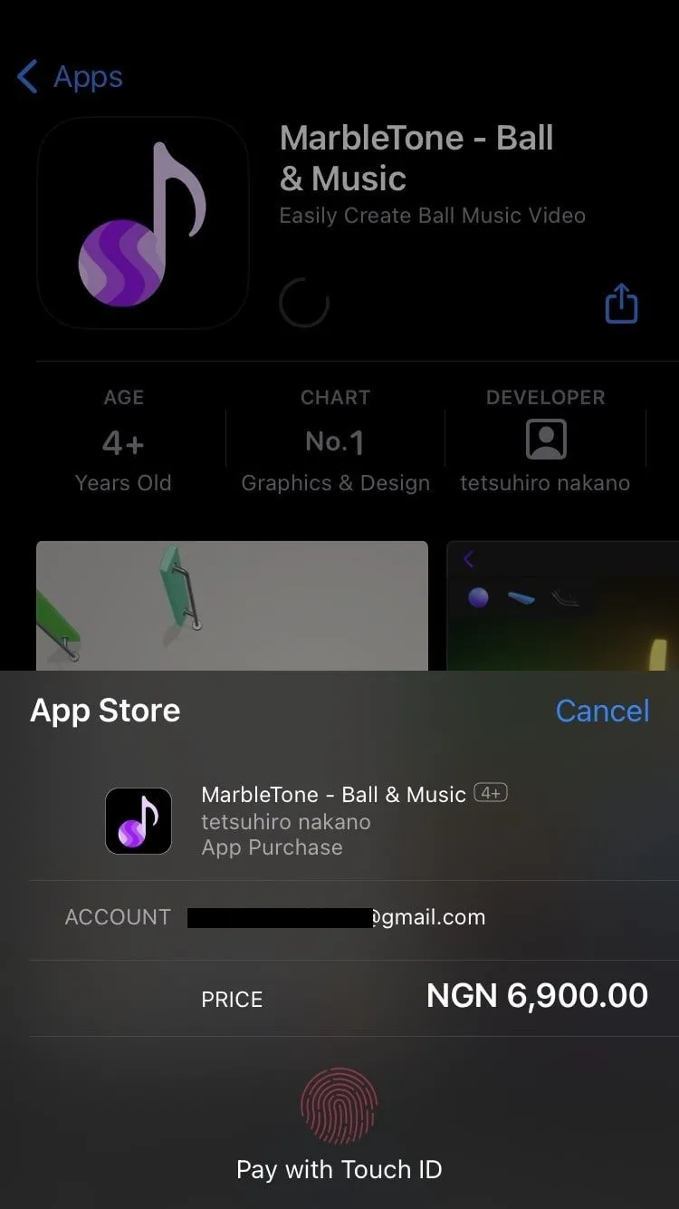 Trang xác nhận thanh toán trên App Store hiển thị yêu cầu Touch ID