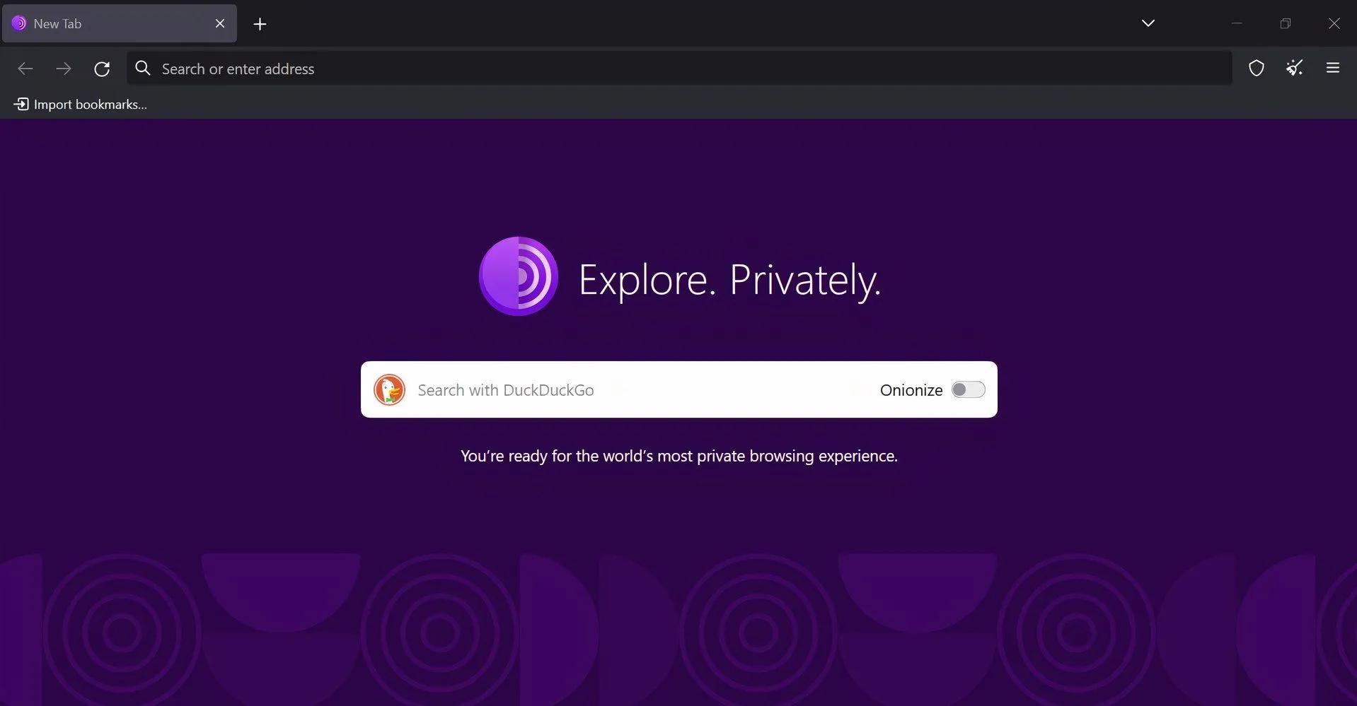 Trình duyệt Tor Browser với giao diện đơn giản, biểu tượng củ hành tím đặc trưng cho mạng Tor