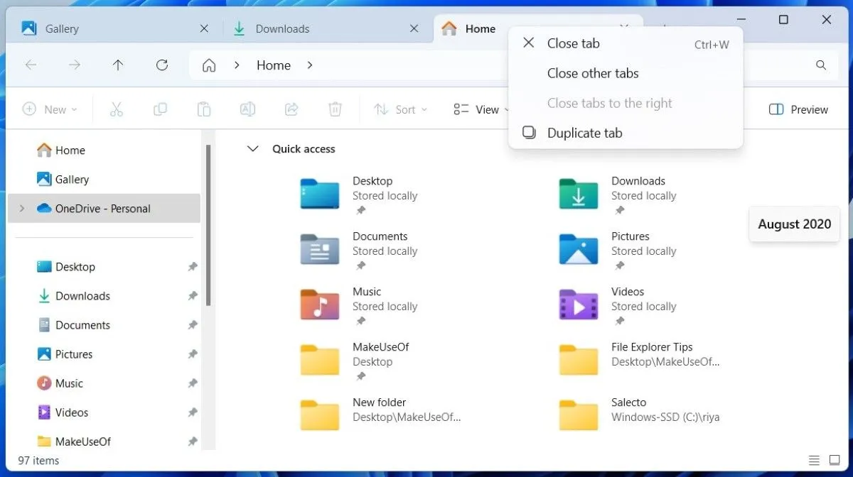 Trình quản lý tệp File Explorer trên Windows 11 hiển thị các tab, minh họa khả năng tổ chức và quản lý thư mục hiệu quả.