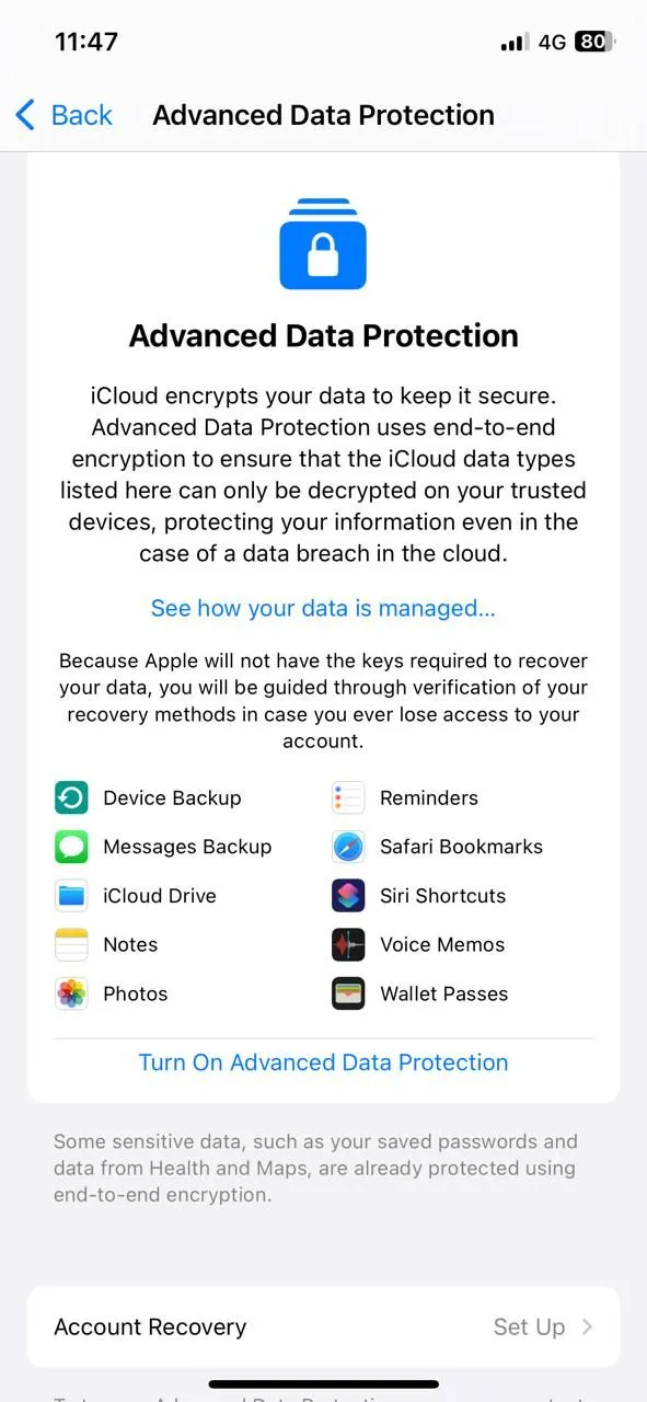 Tùy chọn Bảo vệ Dữ liệu Nâng cao trên iPhone