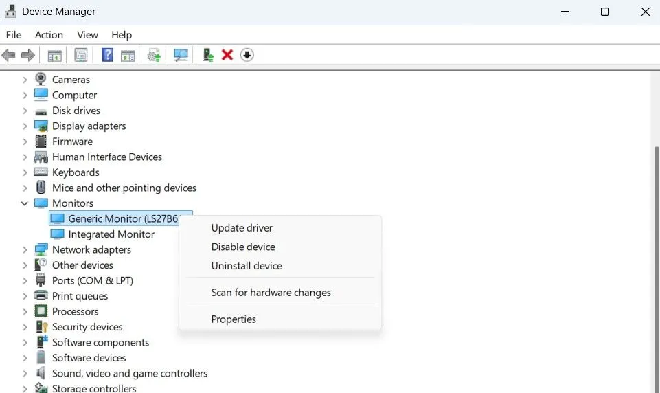 Tùy chọn cập nhật driver màn hình trong Device Manager