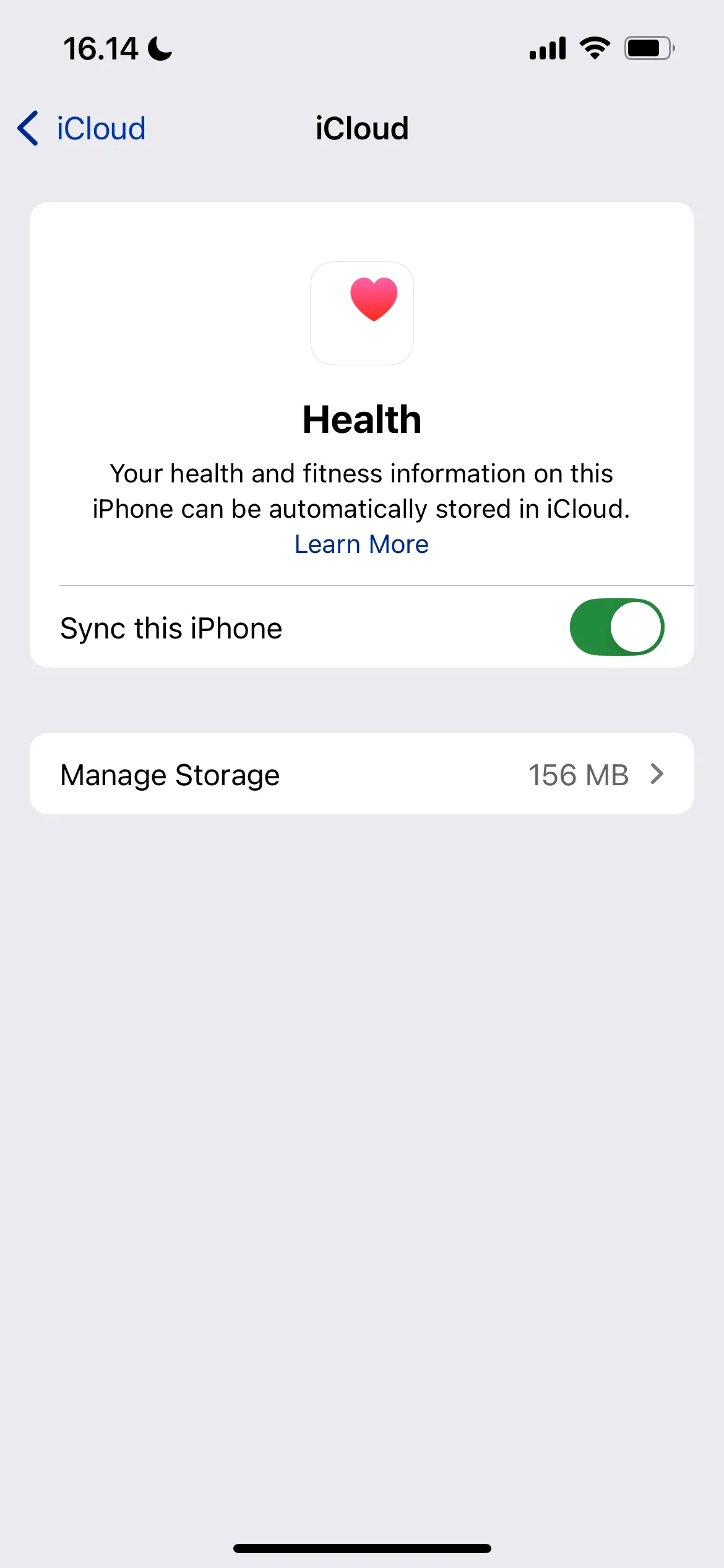 Tùy chọn đồng bộ Dữ liệu sức khỏe trong cài đặt iCloud