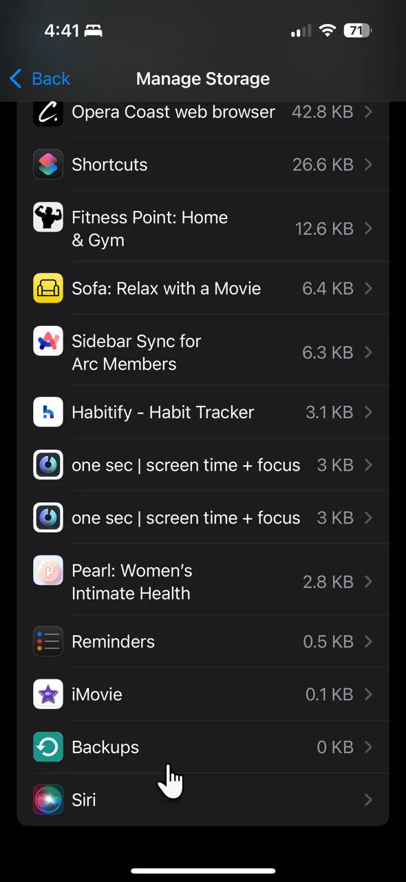 Tùy chọn Sao lưu trong phần quản lý dung lượng iCloud