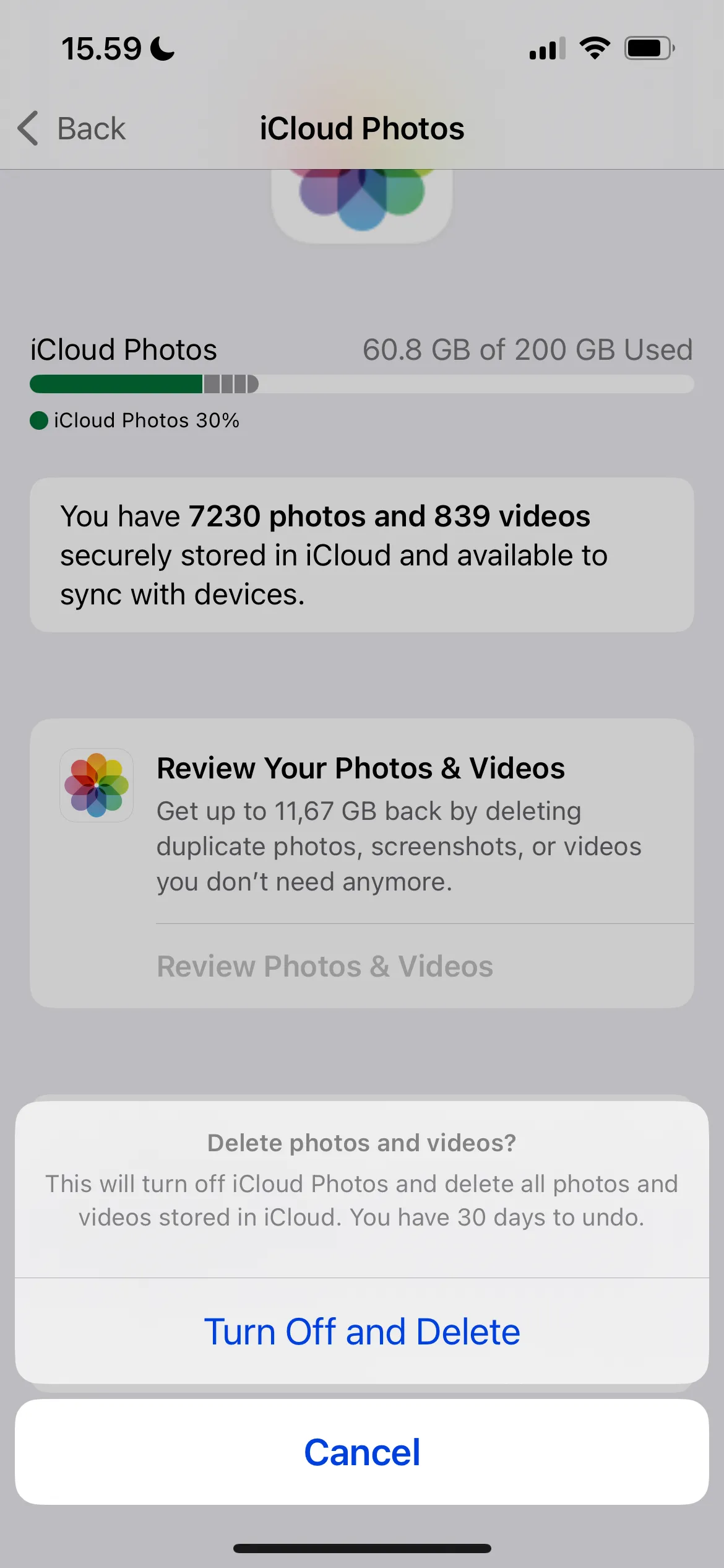 Tùy chọn Tắt và Xóa ảnh để ngừng đồng bộ iCloud Photos