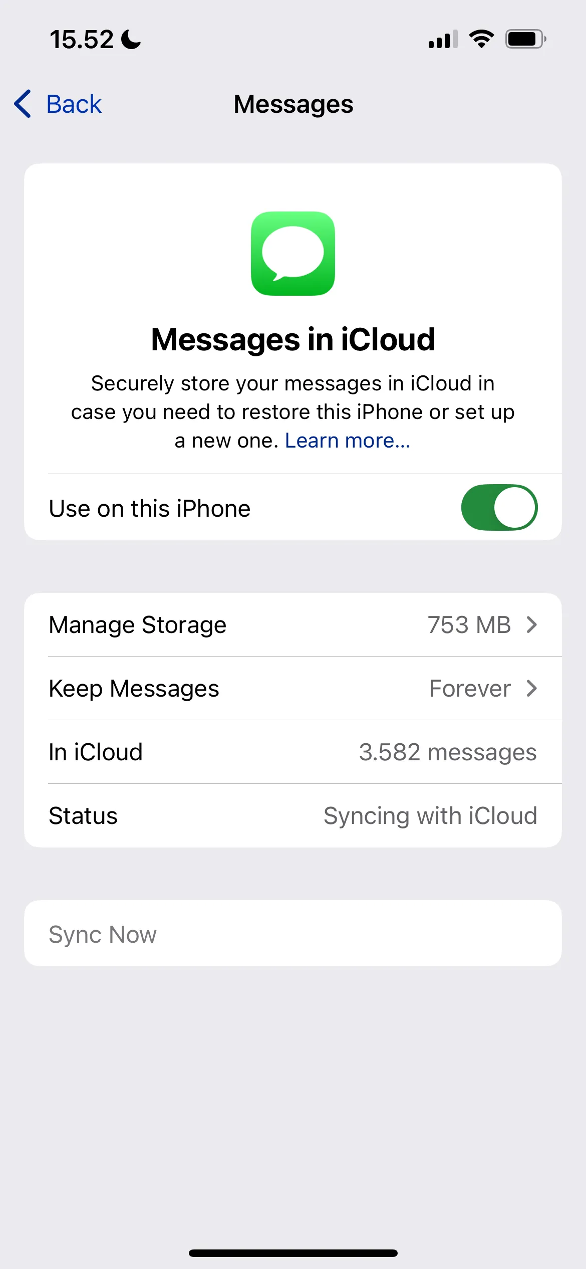 Tùy chọn Tin nhắn trong iCloud trên iOS để tắt đồng bộ