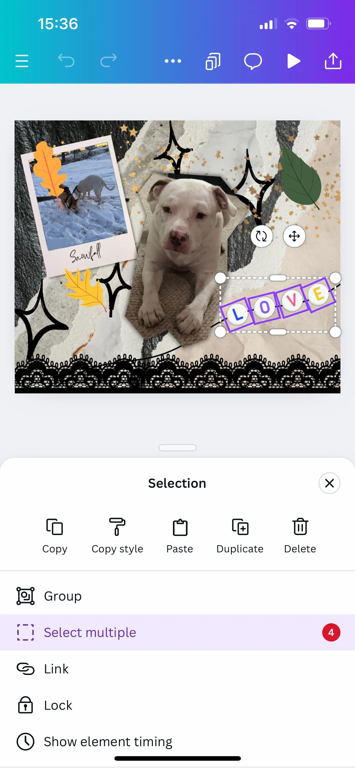 Ứng dụng Canva chọn nhiều yếu tố 004