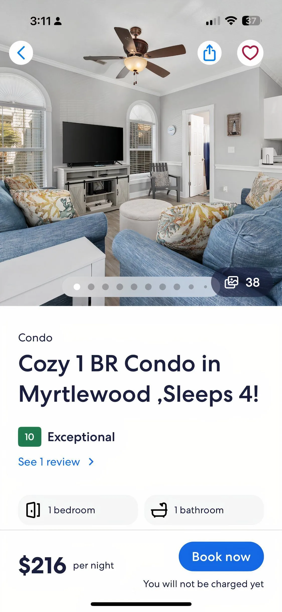 Ví dụ về một danh sách nhà cho thuê trên ứng dụng VRBO với hình ảnh và thông tin chi tiết
