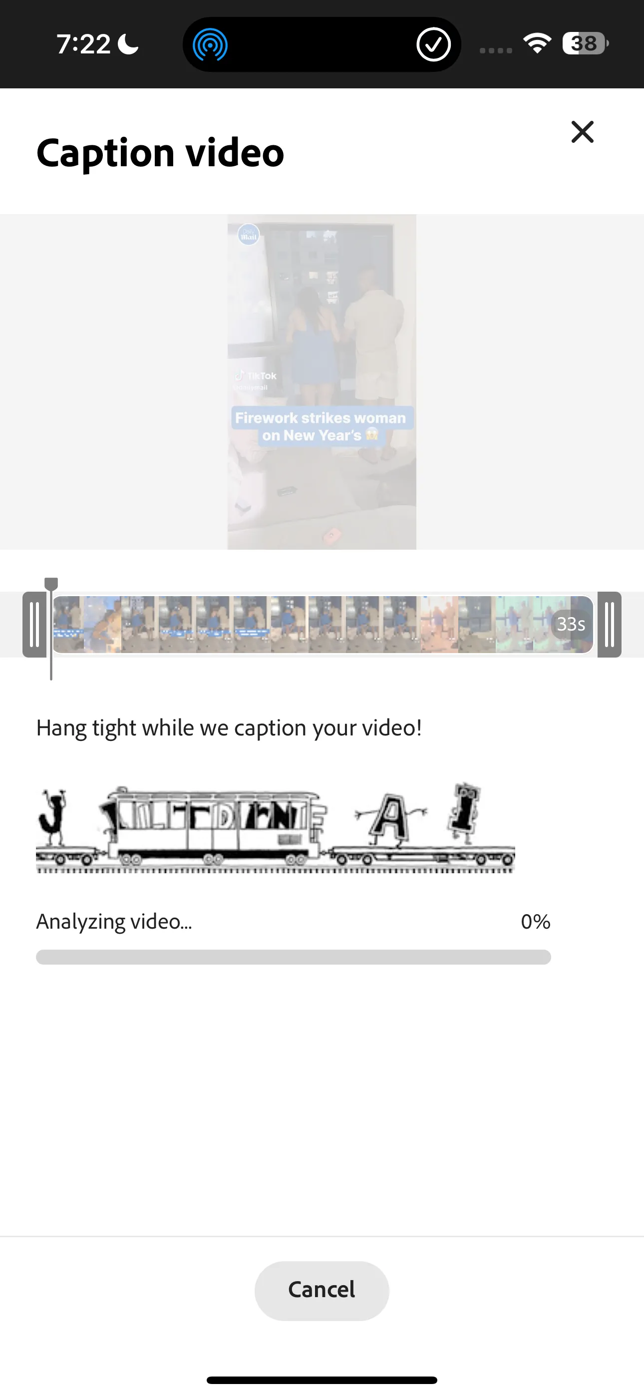 Video đang được xử lý để tạo phụ đề tự động bằng tính năng Caption Video của Adobe Express.