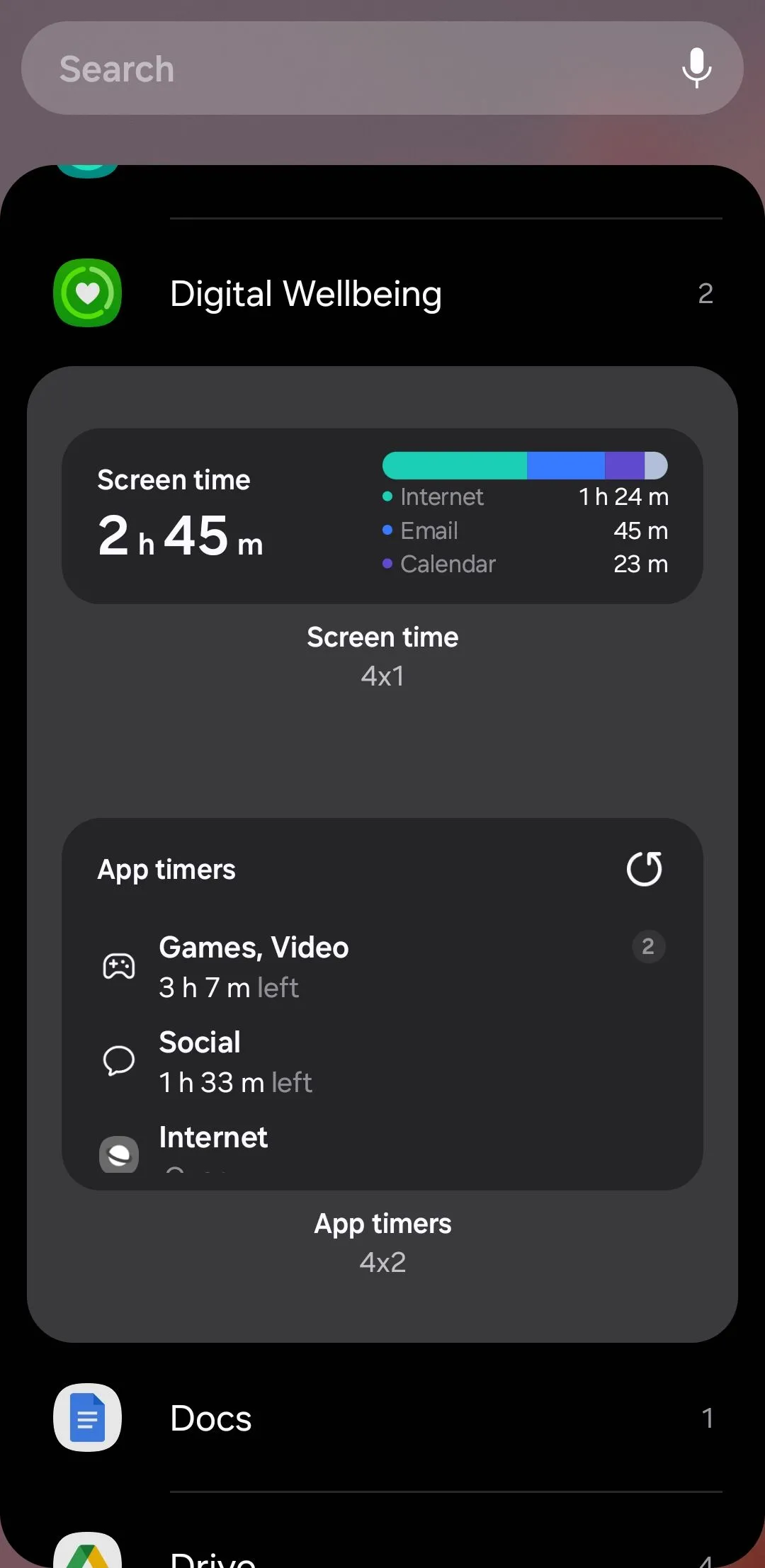 Widget Digital Wellbeing (Phúc lợi Kỹ thuật số) trên Android hiển thị thời gian sử dụng màn hình và ba ứng dụng được sử dụng nhiều nhất, giúp người dùng theo dõi và quản lý thói quen dùng điện thoại.